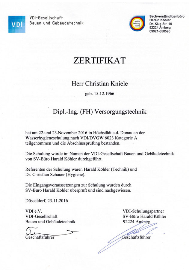 Zertifikat von Christian Kniele